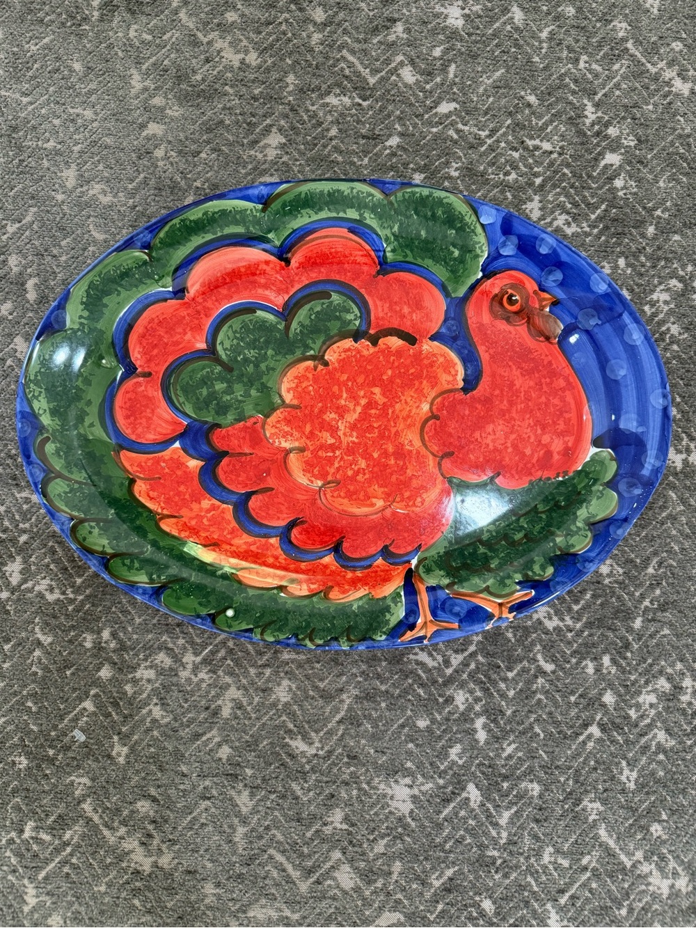 Vintage Bellini Piu Italy Hand Painted Turkey Platter 18” Thanksgiving